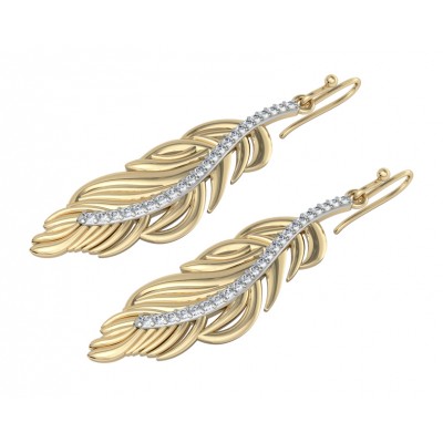 Feather Earring In Gold with diamonds